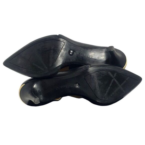 Calvin Klein Womens Pumps 7 Black Ginostra Leather Pointed-Toe Gold Accent  Heel - Picture 6 of 8